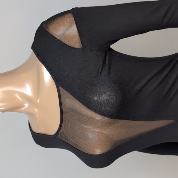 3/$20 Seductions Long Sleeve Bodycon Mini Dress Womens Small Black Sheer Mesh - Picture 5 of 11